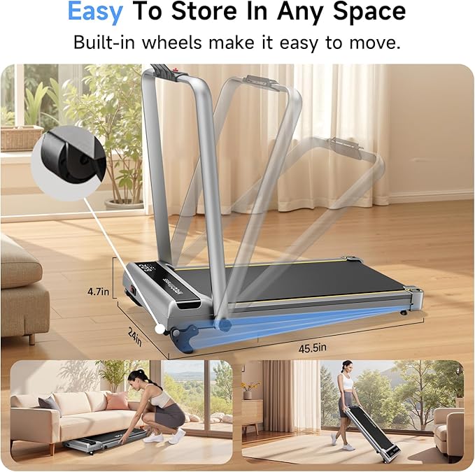 Walking Pad with Handles, Walking Pad Treadmill with Incline, 3 in 1 Foldable Treadmills for Home Office, Portable Under Desk Compact Design