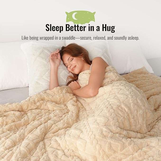 Uttermara Weighted Blanket for Adults Queen Size 20lbs 60x80 inches, Dual Sided Soft Jacquard Sherpa Weighted Blankets, Thick Heavy Blanket for Sleeping and Calming, Khaki