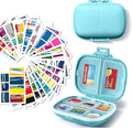 Daily Pill Container with Medicine Labels - 7 Day Mini Medication Organizer (Blue, 161 Labels)