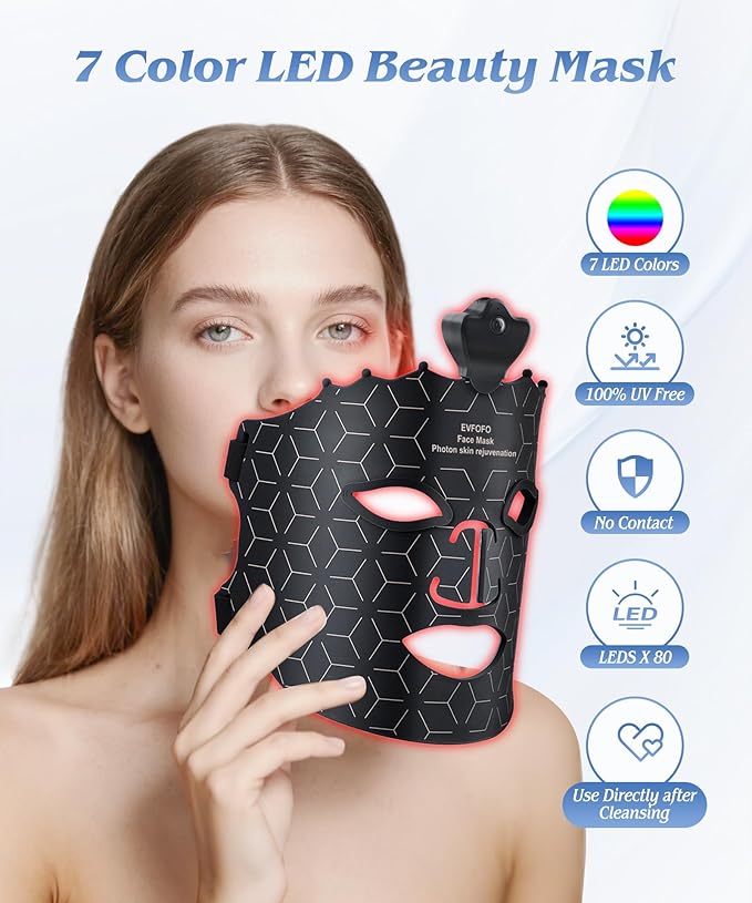 Red Light Therapy Mask for Face, 7 Colors LED Face Mask Light Therapy At Home, Led Face Mask Light Therapy, Black