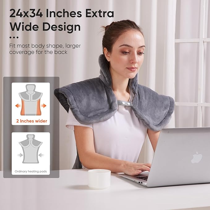 Extra Large Electric Heating Pad for Neck, Back & Shoulder Pain Relief, 25"x37" Full Body Heating Blanket with 5 Heat Levels, 4 Timers, Auto Shut-Off, Ideal Gift for Women & Men