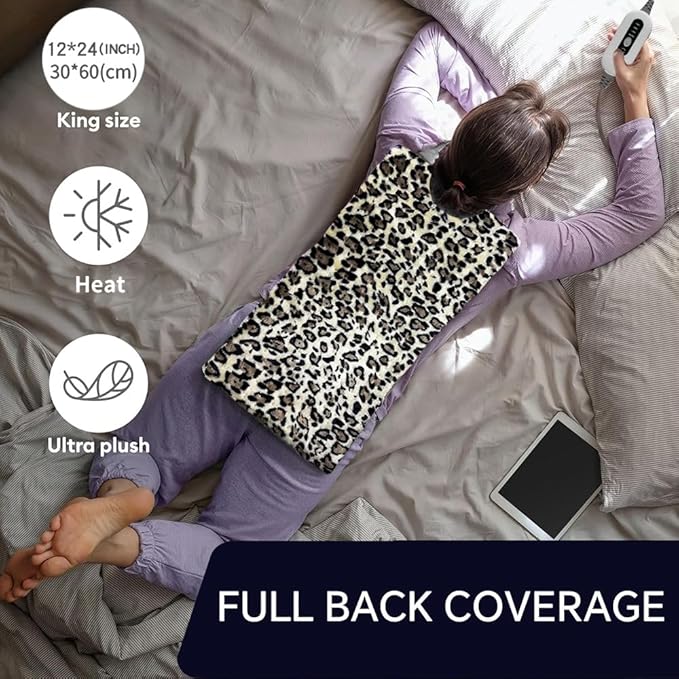 Heating Pad,Electric Heating Pads for Back,Neck,Abdomen,Moist Heating Pad for Shoulder,Knee,Arms,Legs,Dry/Moist Heat & Auto Shut Off,Birthday Gifts for Men and Women, 24x12 Inch (Leopard)