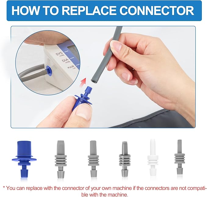 Full-Size Blood Pressure Replacement Cuffs - 5.9-9.5 & 9-21 Inches, Fit Small Medium Large XL XLarge Extra Large Big Arms, 6 Sizes of Connectors Compatible with Omron or Other Brands (Cuffs Only)