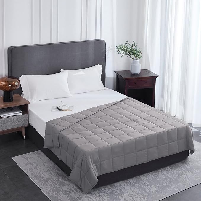 L'AGRATY Weighted Blanket - 60"x80" 22lbs Cooling Breathable Heavy Blanket Microfiber Material with Glass Beads for Adult All-Season Summer Fall Winter Soft Thick Comfort