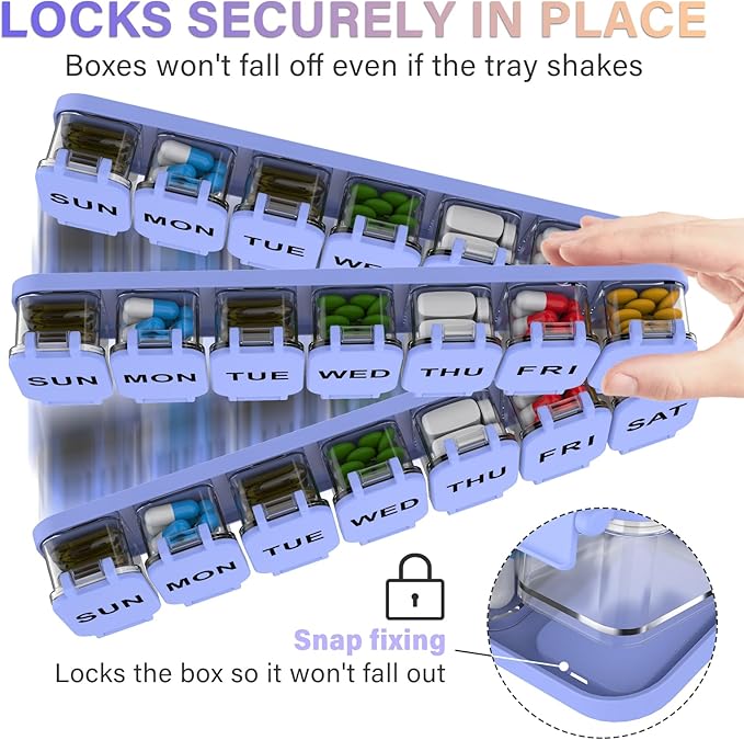 2-Pack Extra Large Weekly Pill Organizer, Travel Pill Box 7 Days, XL Vitamin Holder with 7 Detachable Compartments, Protable Medicine Organizer for Supplements