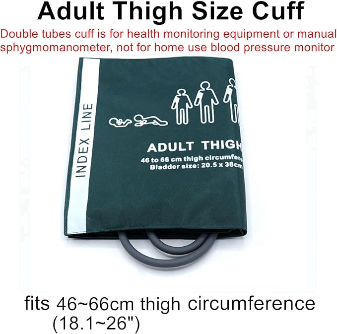 Universal Blood Pressure Cuff with Dual Tubes + BP12 Connectors for Adult Thigh 46-66 cm, Nylon Reusable Replacement NIBP Cuff for Extra Large Arm