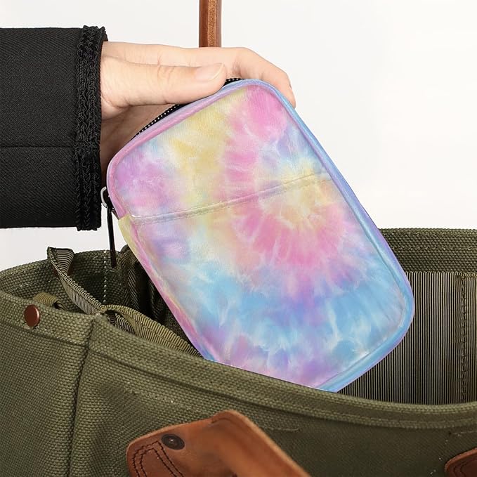 Weekly Travel Pill Organizer Case for Purse with Removable 7 Day Box Portable Compact Size Pill Box Fashionable Pill Container for Medicine Vitamin Supplement Tie Dye Pink Cute
