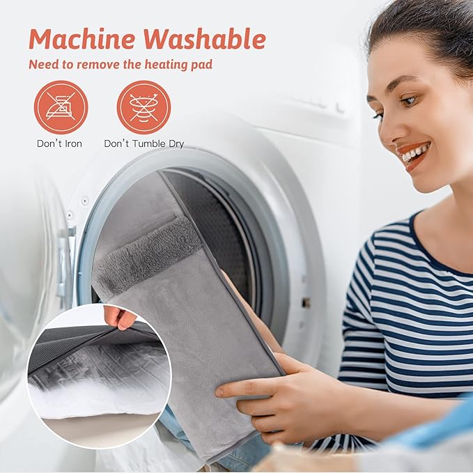 Double Sided Electric Foot Warmer with Machine Washable & 8 Hrs Timer, Feet Heating Pads Non-Slip,Electric Heated Warmers for Bed,Under Desk,Office,Home,Christmas Gifts,Grey,20''*20