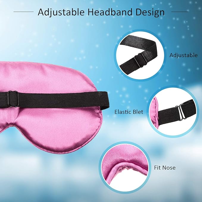BBTO 8 Pcs Sleep Mask, Silk Eye Mask for Sleeping with Adjustable Strap, Blackout Sleeping Eye Blindfold Soft Silk Mask for Men Women Adults (Light Color)