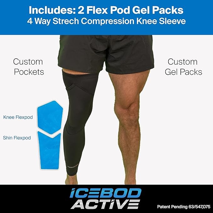 Ice-Gel Pack Compression Knee Sleeve – Custom Pockets & 2 Reusable Gel Packs for Knees & Shins, Workout-Friendly Support (Extra Small - Small)