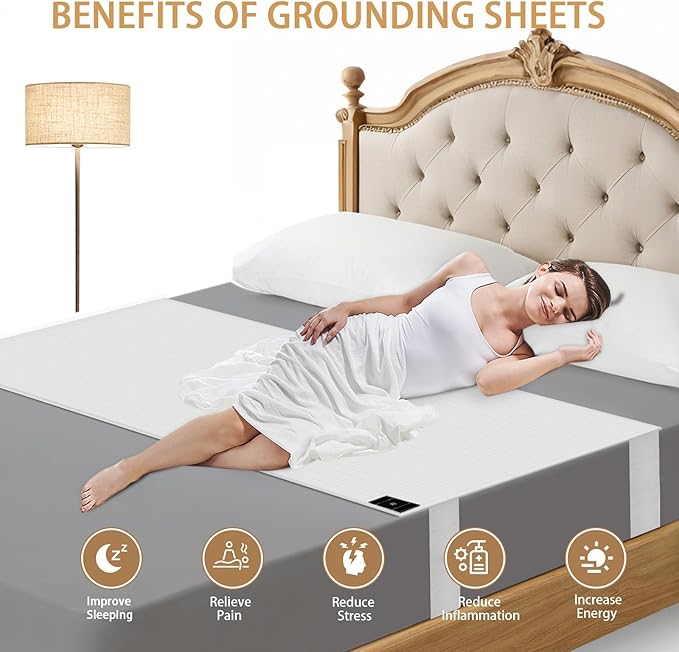 Grounding Sheets for King Size Bed, Grounding Bed Sheets with 10% Silver Fiber, Earth Connected Sheets for Better Sleep, Energy, White, 27"*76"