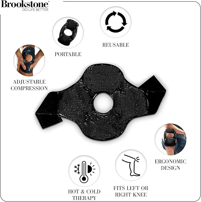 Brookstone Knee Ice Pack Wrap with Silica Beads - Hot and Cold Therapy - Fast Acting Ice Packs for Knees Pain Relief - Reusable Knee Ice Pack for Swelling, Injuries, and Post-Surgery Recovery