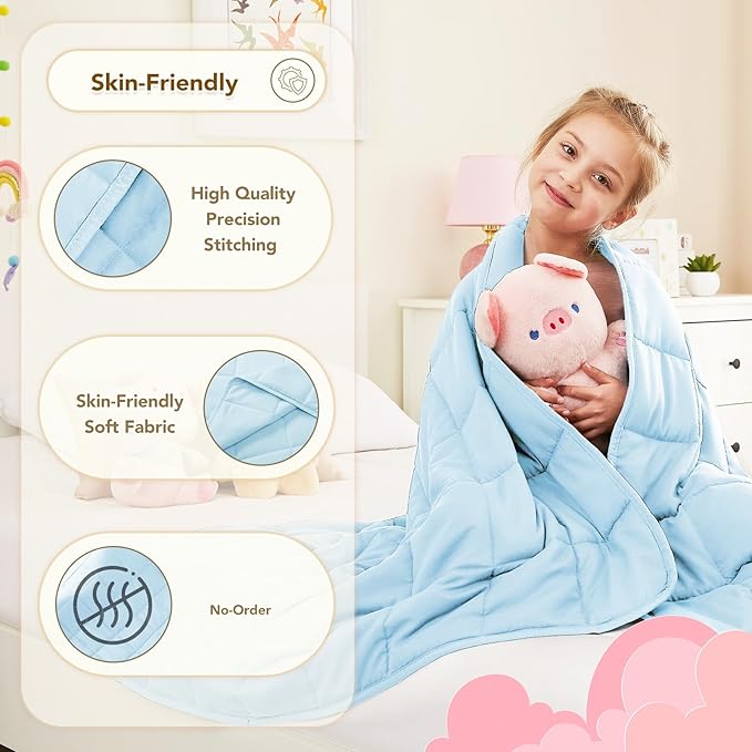 CuteKing Weighted Blanket - Weighted Blanket with Premium Glass Beads - Breathable Heavy Blanket for Comfortable Rest - Thick Blanket All Season (5lbs, 36"x48", Light Blue)