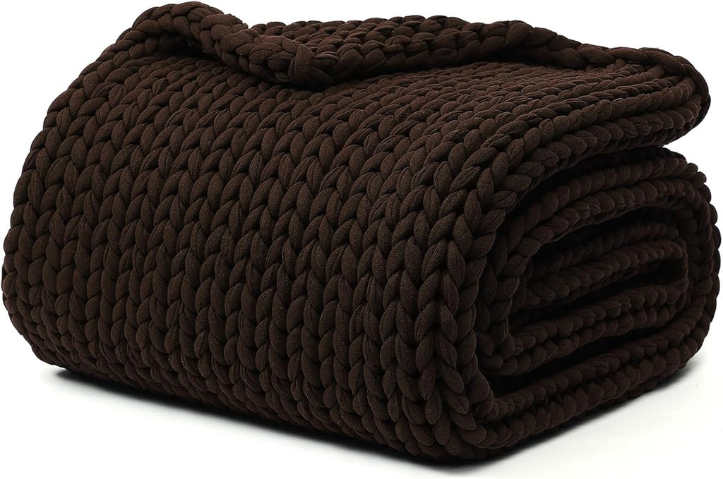 YnM Cotton Weighted Blanket, Handmade Chunky Knitted Design, Soft and Cozy, Temperature Regulating and Breathable, Machine Washable Throw for Sleep or Home Decor (Chocolate Brown, 43x50 Inch, 10lbs)