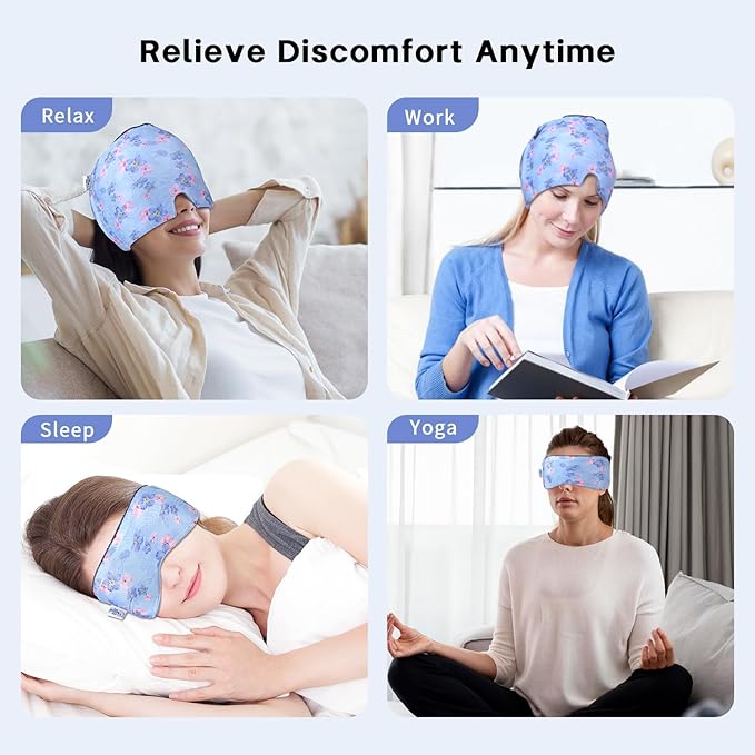 Migraine Relief Cap, Gel Cooling Eye Mask, Cooling Gel Relief 2 Pack Set, Headache Relief with Hot/Cold Gel, Instant Headache Relief, Reusable Gel Eye Mask Ice Pack for Stress Relief
