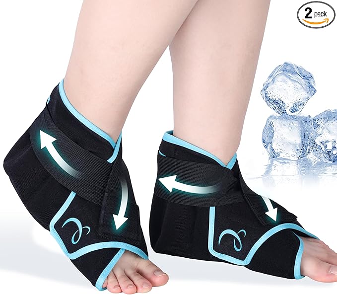 Comfytemp Ankle Ice Pack Wrap for Plantar Fasciitis Relief, Foot Support Brace for Sprain, Achilles Tendonitis, Heel Spur, Swelling, Hot Cold Compress, Running Essentials - 2 Pack