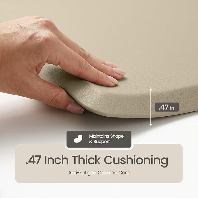 Anti Fatigue Kitchen Mats for Floor | Padded Kitchen Rugs | Non Slip, Cushioned Standing Desk Mat | Waterproof Floor Mat for Home and Office | 17.3" x 28" X 0.47", Beige, 1-Pack | More Décor