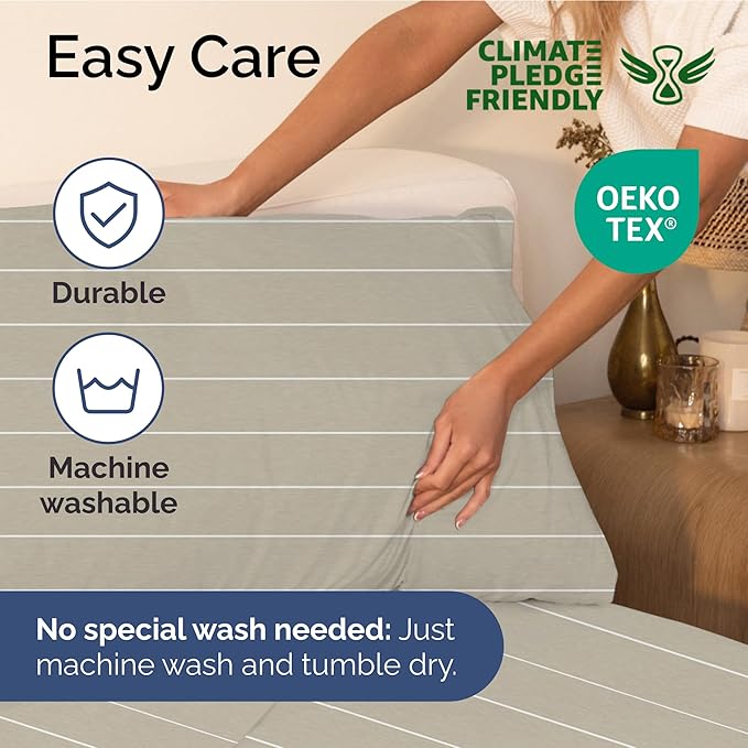 Twin XL Size 3 Piece Sheet Set - Extra Soft, Breathable & Cooling Sheets - Hotel Luxury Bed Sheets for Women & Men - Deep Pockets, Easy-Fit & Wrinkle-Free Sheets - Beige Stripes Oeko-Tex Bed Sheets