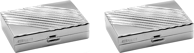 Set of 2 Rectangular-Shaped Pocket Purse Pill Box & Organizer with Dual Compartments (Silver Rays)