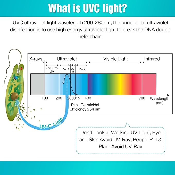 8w UV Light with Ozone, 110V UVC Double Germicidal Lamp Including ON/Off Switch Cord and Plug, 253.7nm Wavelength UVC Lamp with Connector and Screw Tools for Closet Shoe Cabinet