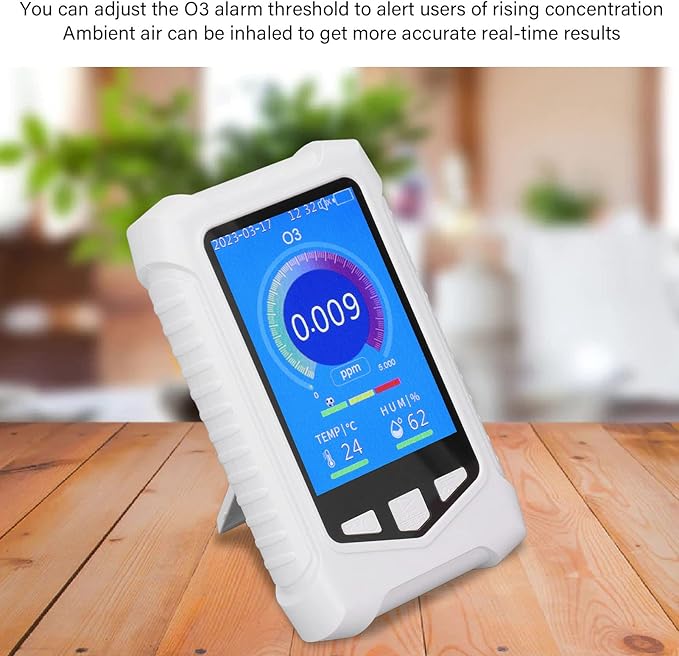 Ozone Meter Detector, Portable Handheld Colorful USB Charging Sensitive Air Quality Pollution Monitor Built in Electrochemical Sensors, Temperature and Humidity Sensors