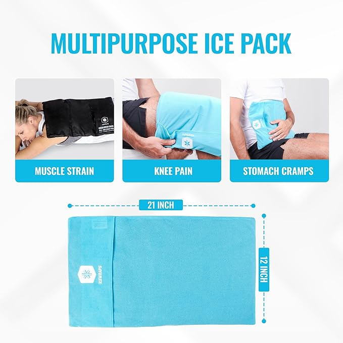 ICEWRAPS 12" x 21" Extra Large Reusable Ice Pack with Soft Fabric Cover, Flexible Cold Therapy Clay Pack for Knee & Back Swelling, Chronic Pain Relief – FSA-HSA Eligible
