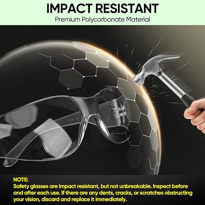 TICONN Clear Safety Glasses for Men and Women, Safety Goggles with Scratch Impact Resistant Meets ANSI Z87.1 Standard