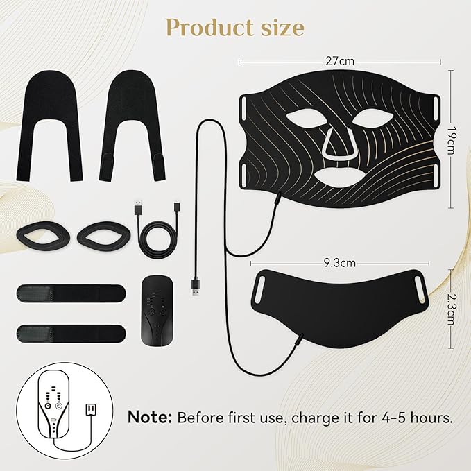 LED Light Therapy Mask Skin Care Mask, LED Red 630±5nm & NIR 830nm Wavelength for Home Use (High-end black)