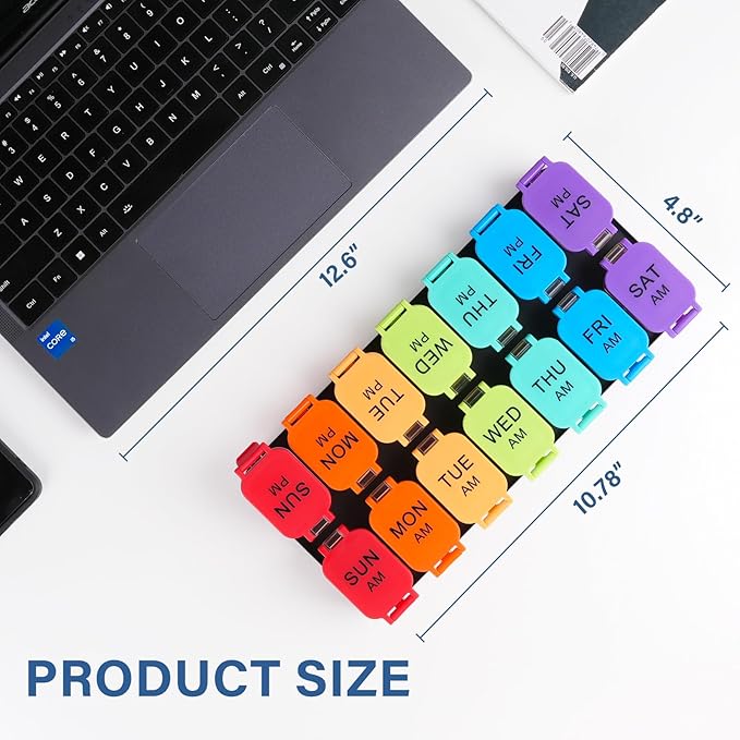 Extra Large Weekly Pill Organizer - 7 Day AM/PM Pill Box, Twice a Day XL Pill Container for Vitamins and Supplements, Airtight & Detachable Design, Ideal for Daily Medication Management