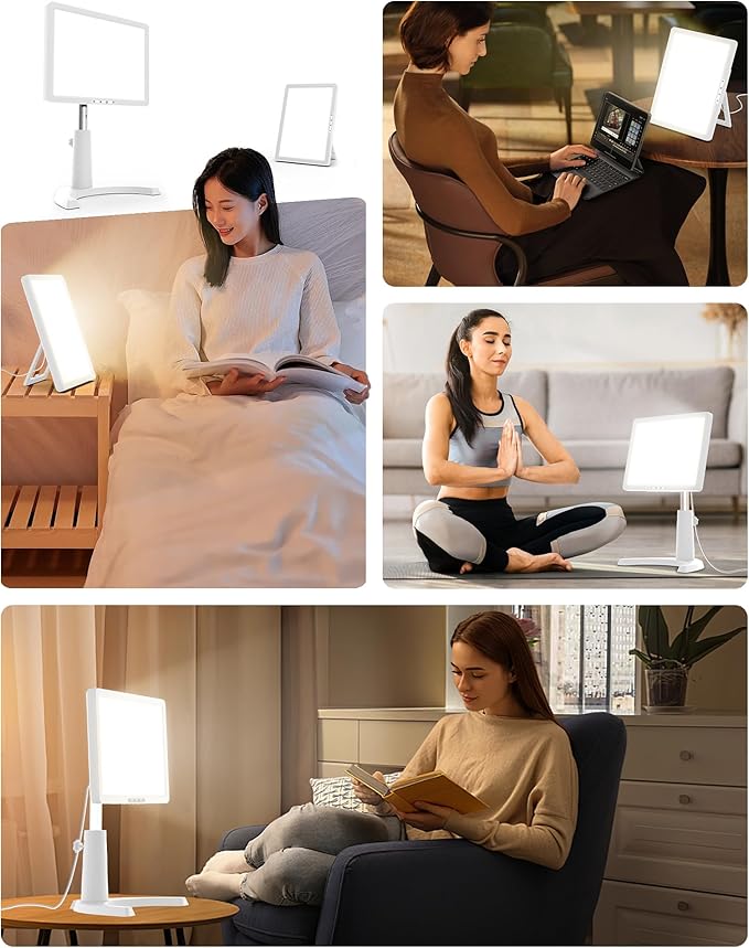 Light Therapy Lamp, 12000 Lux Full Spectrum 3 in 1 Therapy Lamps LED Sunlight, Adjustable 10 Brightness 5 Color Modes, Timer, Height, Angle& Detachable Stand, White