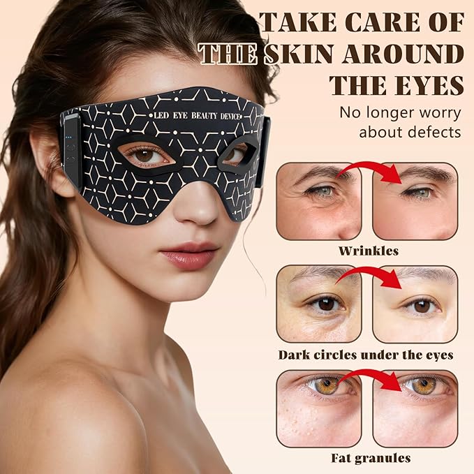 Red Light Eye Mask, 5 Modes Adjustable LED Red Light Therapy for Eyes, Under Eye Red Light Therapy Device for Relieve Eye Bags, Dark Circles and Puffiness, Smoothing Fine Lines
