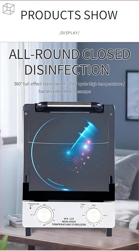 Sterilizer for Nail Tools, 12L Multifunctional High Temperature Cleaning Dry Box Stainless Steel with Temp Control, Tweezer Sterilizer, Stainless Trays, Timer, Nail Salon Equipment