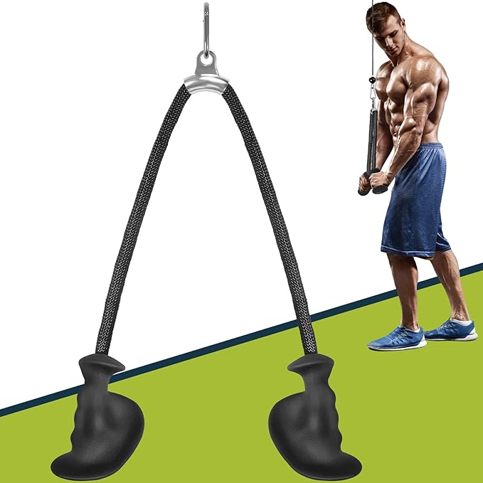 DASKING Ergonomic Tricep Rope Pulldown Attachments, 35.4 Inch Extra Long Triceps Rope Cable Attachments for Gym, LAT Pull Down Bar, Tricep Workout Cable Attachments