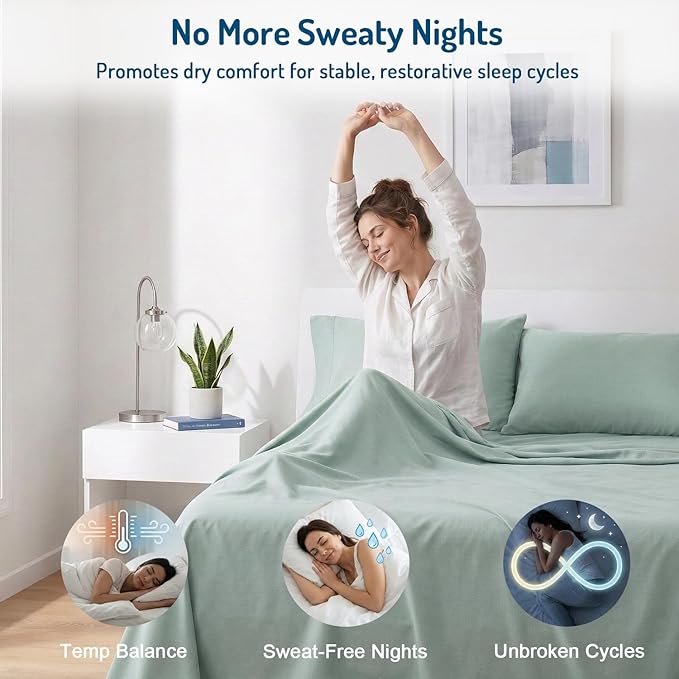 Degrees of Comfort Coolmax® Cooling Bed Sheets King Size for Hot Sleepers, Moisture Wicking Sheet Set for Night Sweats, Deep Pocket, Ultra Soft, Cozy for All Seasons, Aqua 4 Pieces