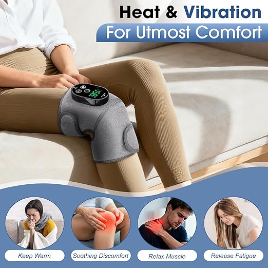 Cordless Heated Knee Massager 3-in-1 Electric Knee Massager with Heat Heating Pad Elbow Shoulder Pain Relief,Heated Knee Brace for Arthritis with Massage with 3 Vibration & 6 Heating Modes