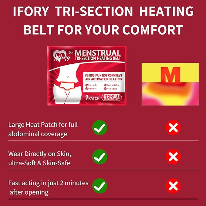 Heating Pad for Period Cramps, Menstrual Heating Pad, Portable Period & Back Heat Therapy Pad, Air Activated Heating, 8 Hours Soothing Heat Relief - 6 Pack Discreet, Cord-Free HeatWraps