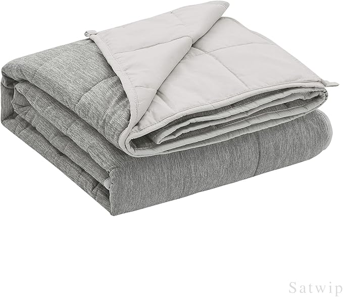 Satwip Weighted Blanket 15 LBS Queen Size, Cooling Weighted Blanket for Hot Sleepers, Cool Moire Jersey with Soft Breathable Sanded, 60 x 80 inches 15 Pounds, Grey