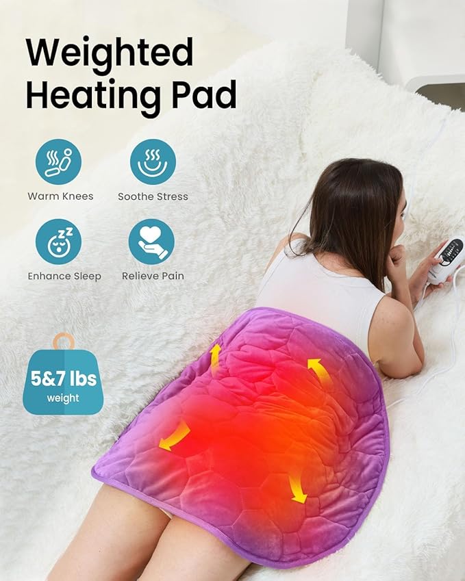immtree Weighted Heating Pad 7lbs for Deeper Pain Relief, XXXL Size(29x24) with Fast Heat Technology, Lap Blankets for Adults, Heated Pads for Period Cramps, Back and Knee, Purple