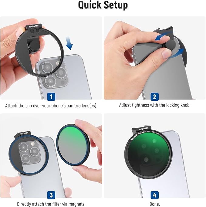 NEEWER 67mm Magnetic CPL Filter, Circular Polarizing Filter with Cold Shoe Phone Camera Lens Clip, Photography Accessories Compatible with iPhone 17 16 Android Samsung Galaxy S25 Ultra