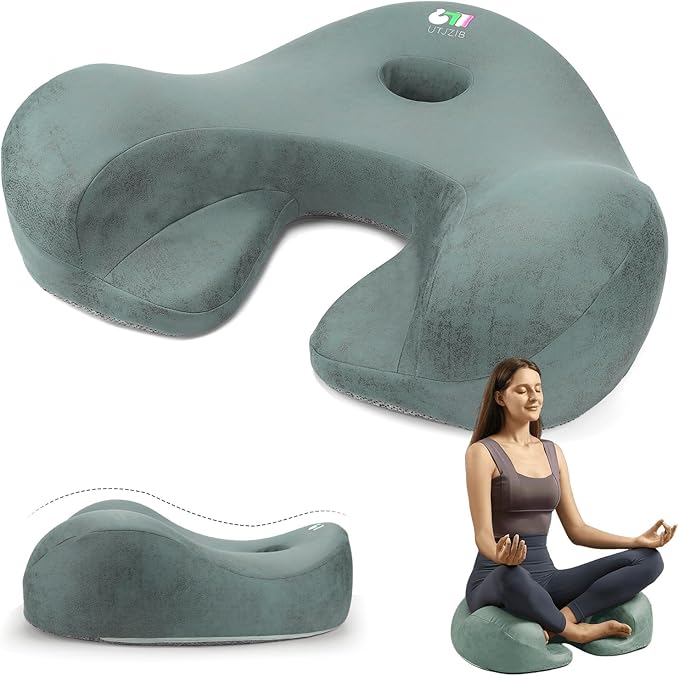 Meditation Cushion & Floor Pillow Seat - Ergonomic Comfortable Memory Foam Set Relieves Numbness Tailbone & Hip Pain from Long Sitting, idea for Reading, Yoga.