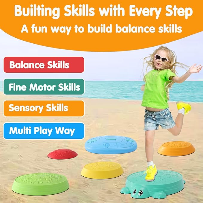 Balance Board & Stepping Stones for Kids - 2-in-1 No-Slip Turtle Stepping Stones and Balance Board for Toddler Balance & Obstacle Course, for 3 4 5 6 Year Old Kid Indoor & Outdoor Play