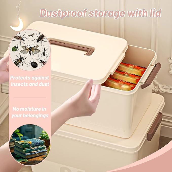 Saim Portable Medicine Storage Box for Home & Travel, First Aid Organizer with Handle, Large Capacity Stackable Container for Medical Supplies and Pills (Creamy White, 6L&10L)