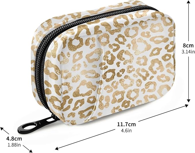 Gold Leopard Print Pill Case, Weekly Portable Pill Bag Container 7 Days Pill Box Organizer Vitamin Supplement Holder with Zipper for Travel Family Business