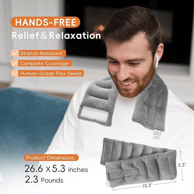 Microwave Heating Pad for Neck Shoulders Back Pain Relief 26.6X5.3'' Long with Microwavable Heated Mask for Dry Eyes Warm Compress Neck Wrap for Stress Relief Gift for Women Men Girls
