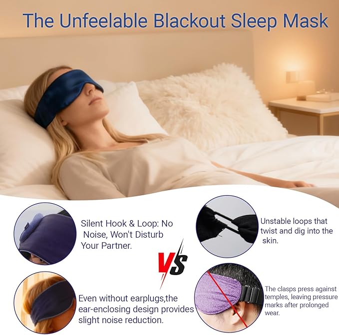 Sleep Mask for Side Sleeper，Soft and Comfortable Sleep mask, 100% Light-Blocking, Adjustable Design, Unisex fit, Perfect for Travel, Flights, and naps. (Blue)