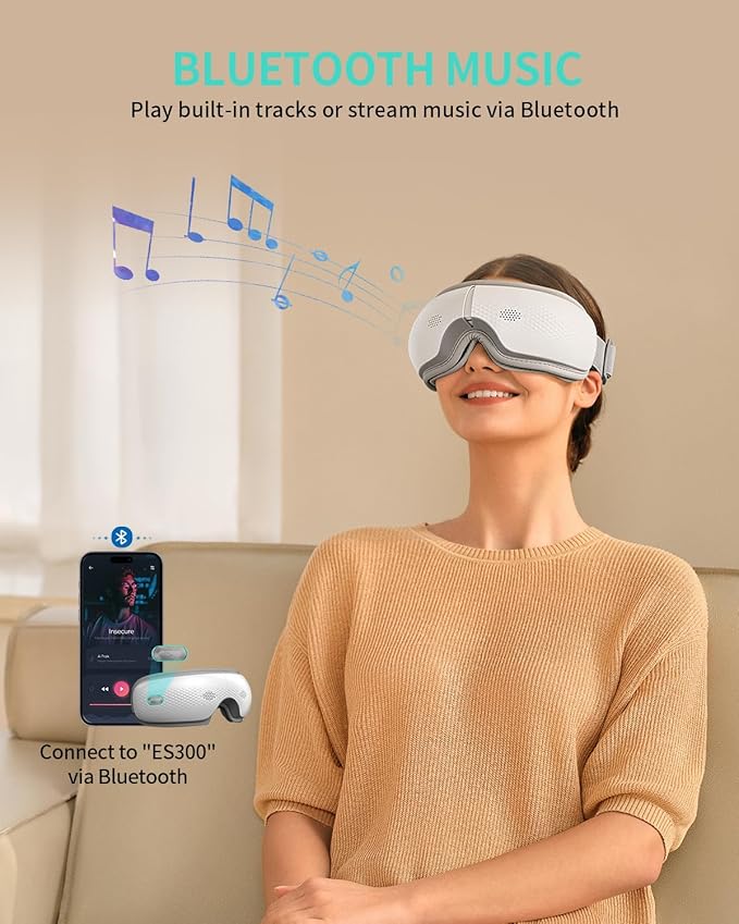 SKG Eye Massager with Heat & Music, Valentine's Day Gifts for Her Him, Foldable Sleep Mask for Migraine & Eye Strain, 5 Massage Modes for Tired Eyes Relax, Birthday Gifts for Dad, Mom, Men, Women