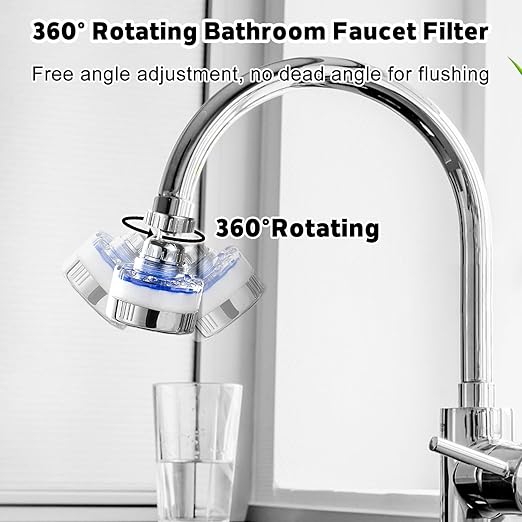 3 Pack Sink Water Filter Faucet, 360° Rotating Faucet-Mount Water Purifier with 15 Filter Cartridges, Removes Chlorine, Fluoride & Heavy Metals from Hard Water for Kitchen & Bathroom