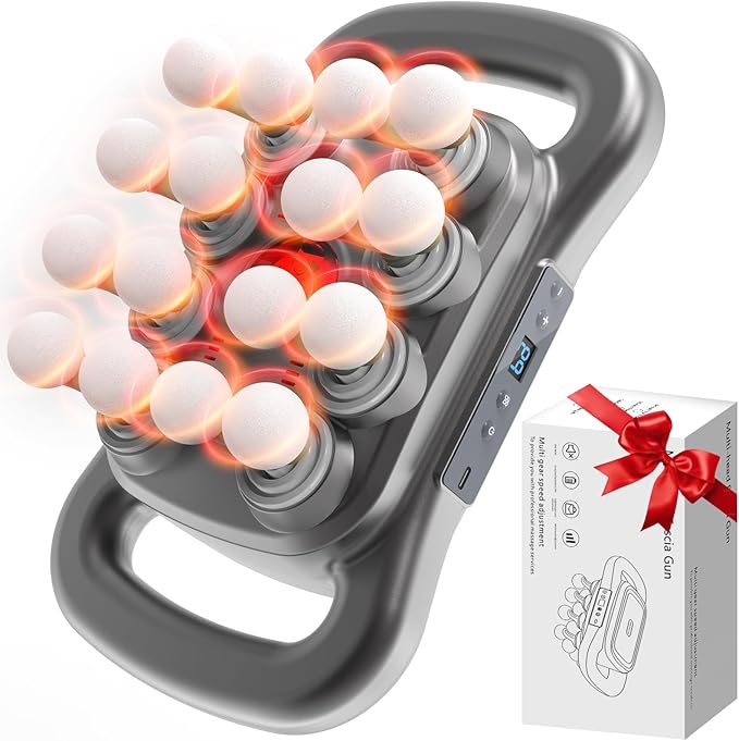 Deep Tissue Massage Gun for Athletes – 16 Heads, 9 Speeds & 3 Smart Modes, Ultra-Quiet Brushless Motor, Type-C Rechargeable (1800mAh), Ergonomic Handheld Percussive Massager for Back, Legs, Arms