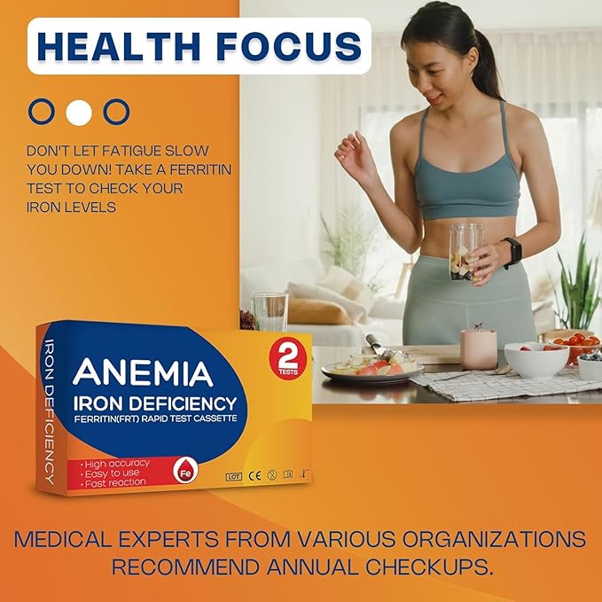 Iron Deficiency Test Kit, at-Home Iron Test kit for Anemia. 2-Pack for Quick Response and Accurate Results. Suitable for Both Men and Women.
