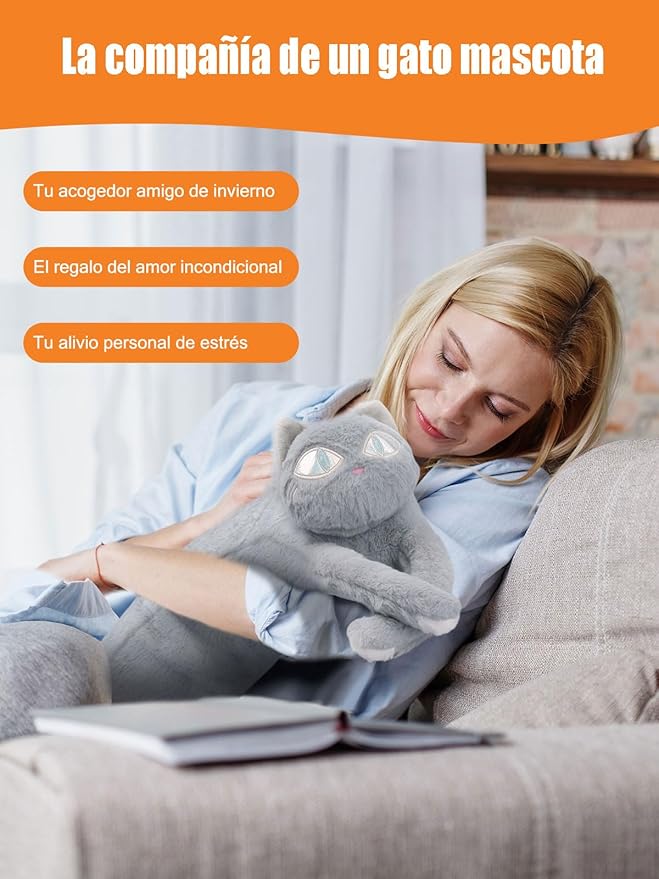 Cat Heating Pad for Period Cramps 5 Heat Settings Auto Shut Off USB Portable Electric Heat Pad Soft Thick Fuzz Stuffed Animal Cute Kitty Warmer for Body Pain Relief Comfort Accompany Help Relax Gift